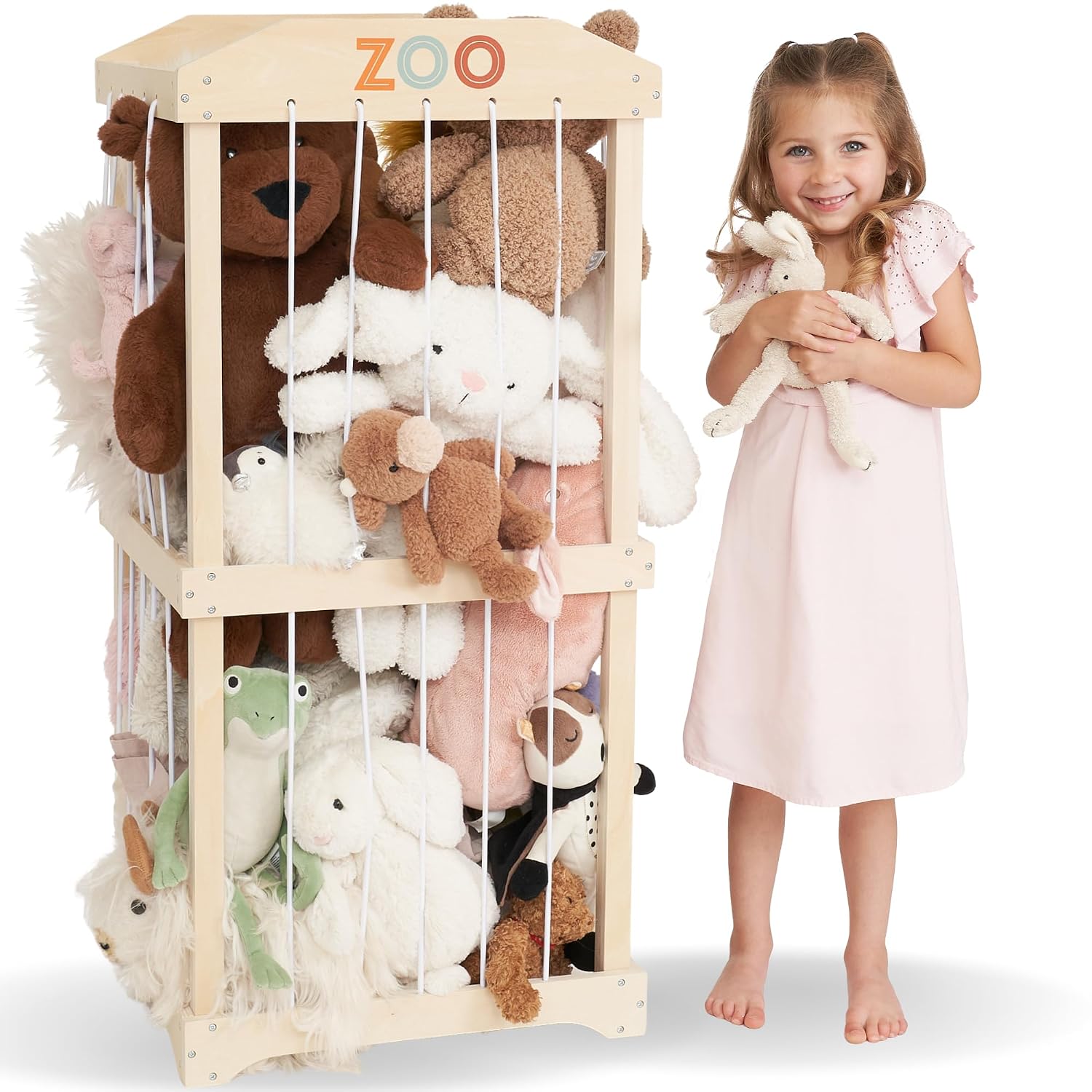 Kids' Toys - Einfach zu montierendes großes Holz-Plüschtier-Aufbewahrungsregal, freistehender