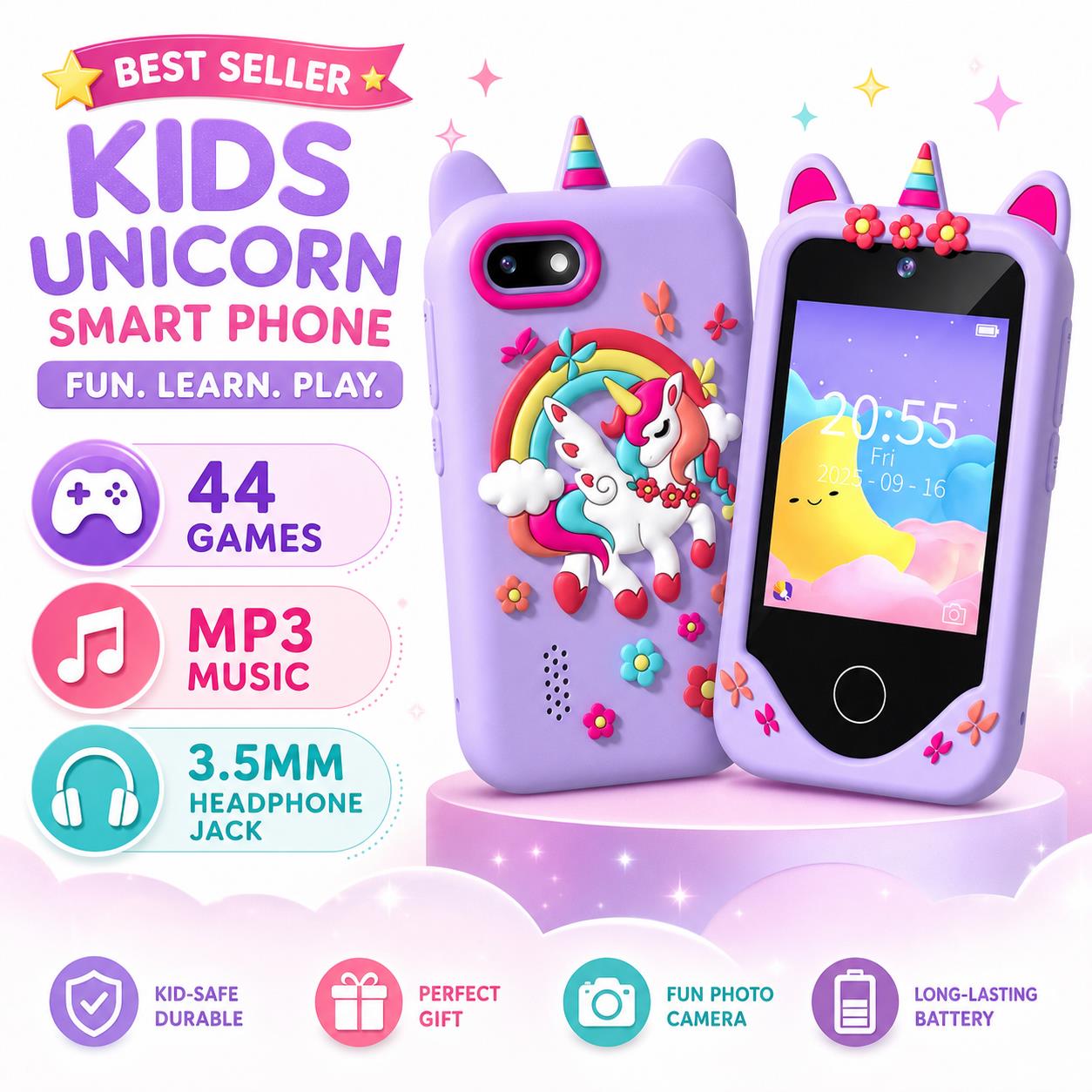 Kids Toys Smartphone - Kinder-Smart-Spielzeugtelefon 44 Puzzle-Spiele MP3-Player Kamera Touchscreen