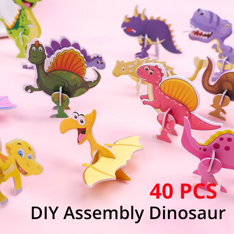 Kids Toys Dinosaur - 40 Stück Papier-Dinosaurier 3D-Puzzle DIY Niedliche